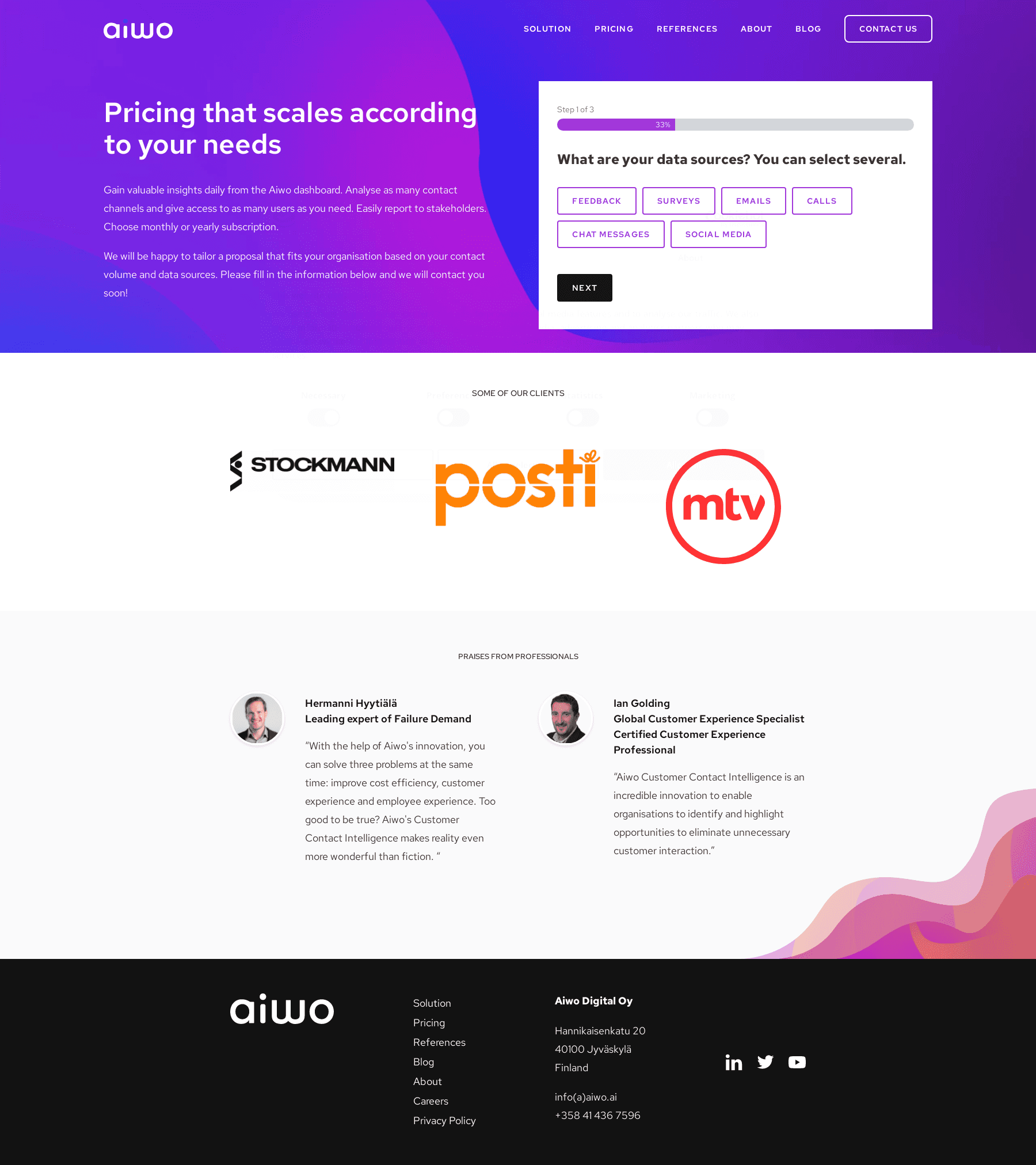 Screenshot of the Aiwo Digital pricing page