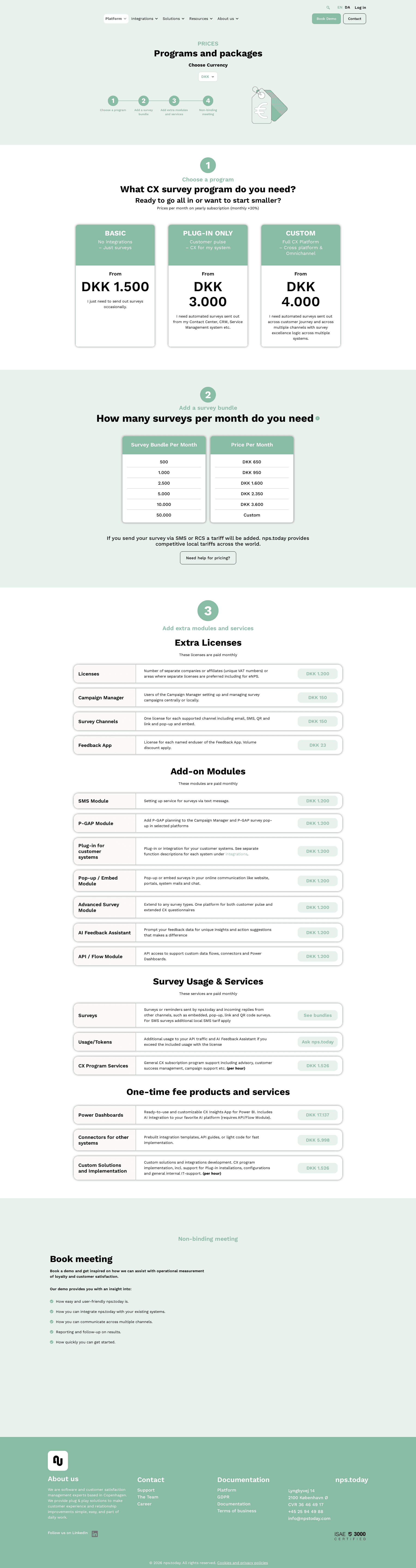 Screenshot of the Nps.today pricing page