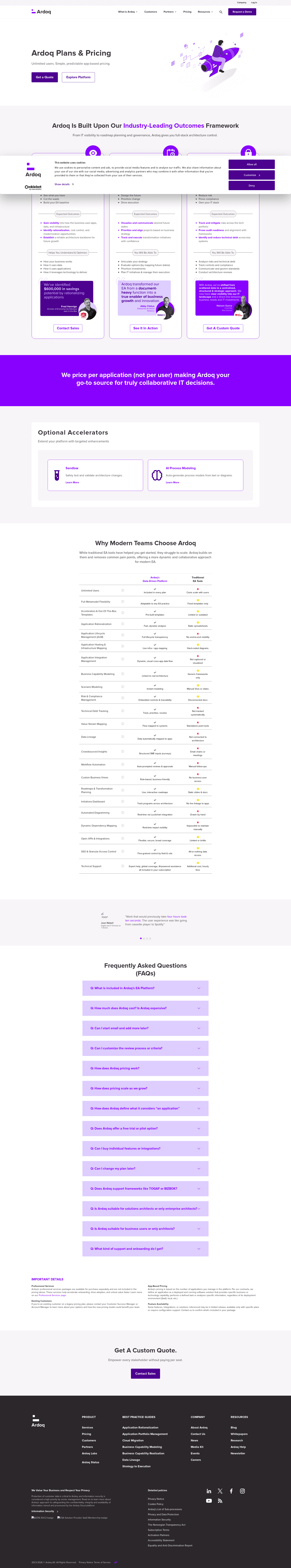 Screenshot of the Ardoq pricing page