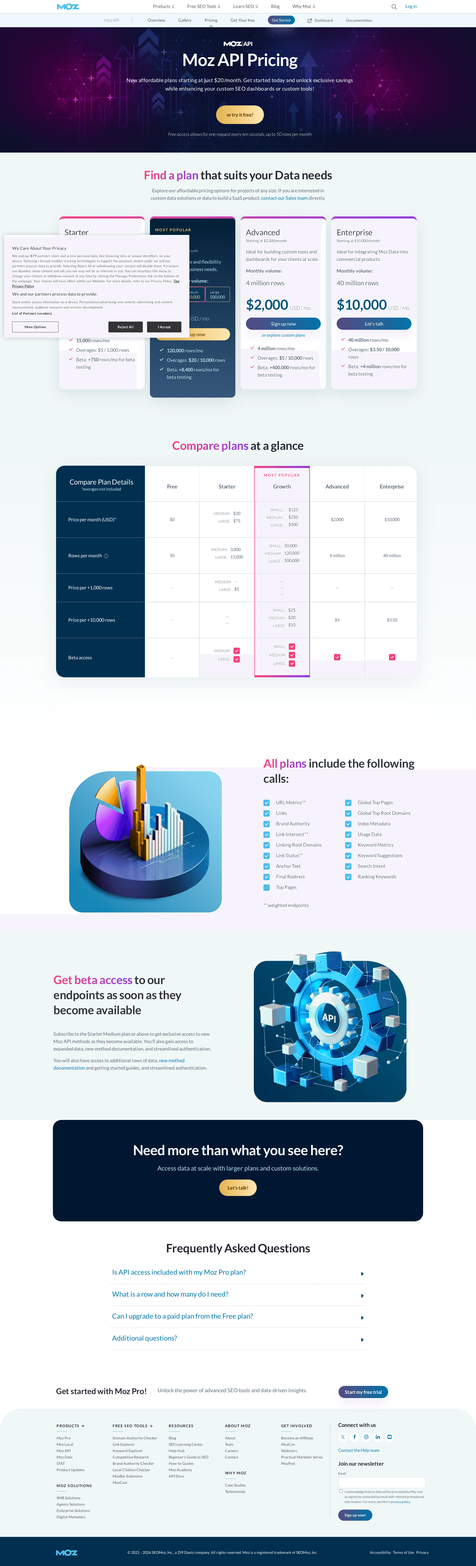 Screenshot of the Moz pricing page