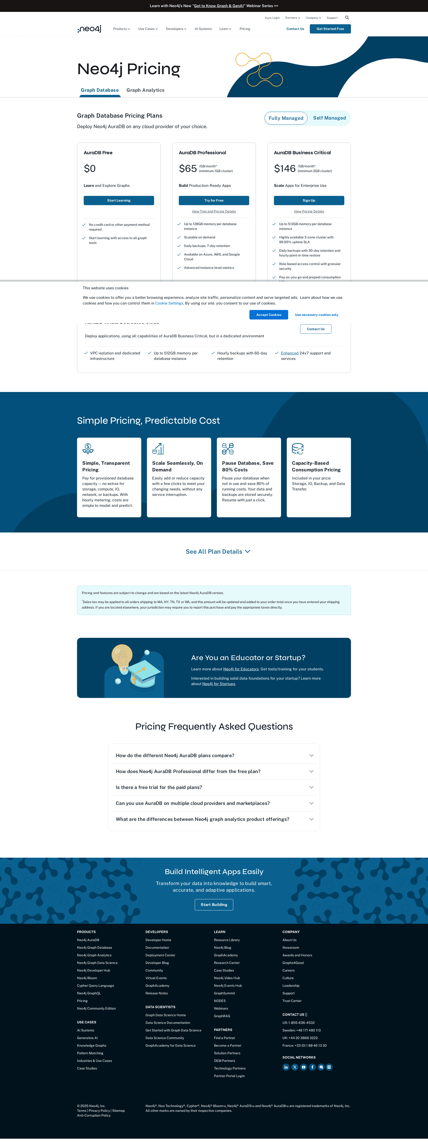 Screenshot of the Neo4j pricing page