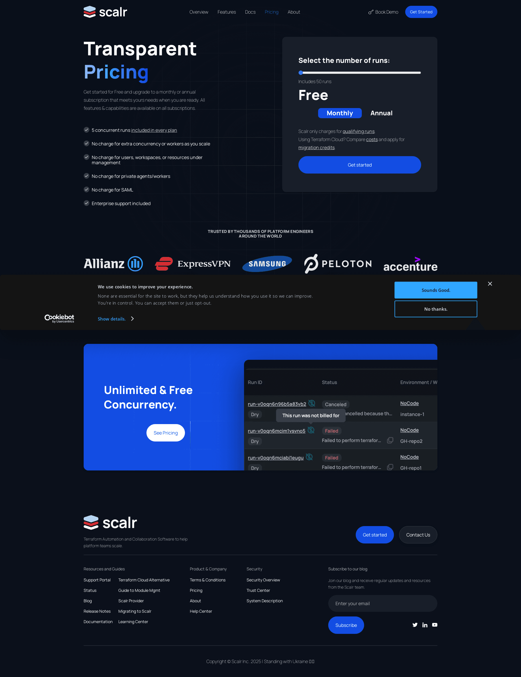 Screenshot of the Scalr pricing page