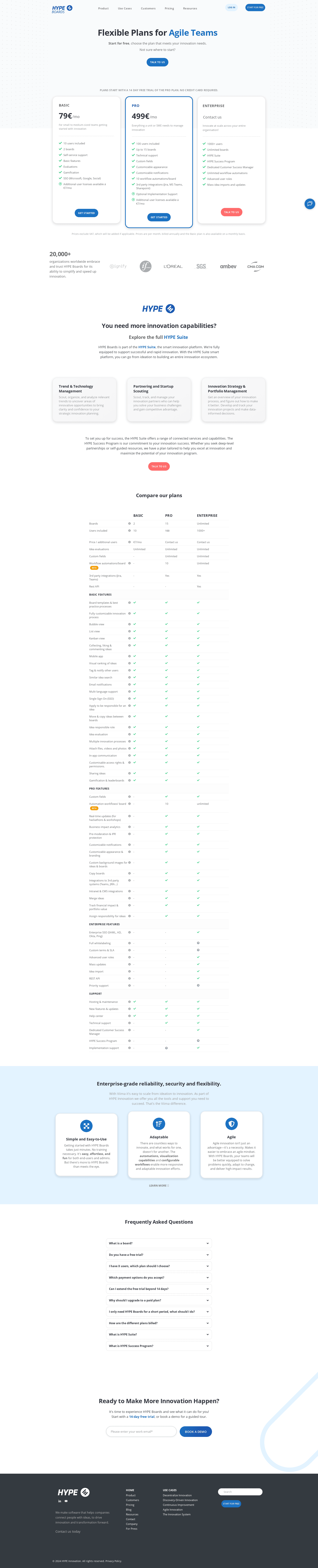 Screenshot of the Viima Solutions pricing page