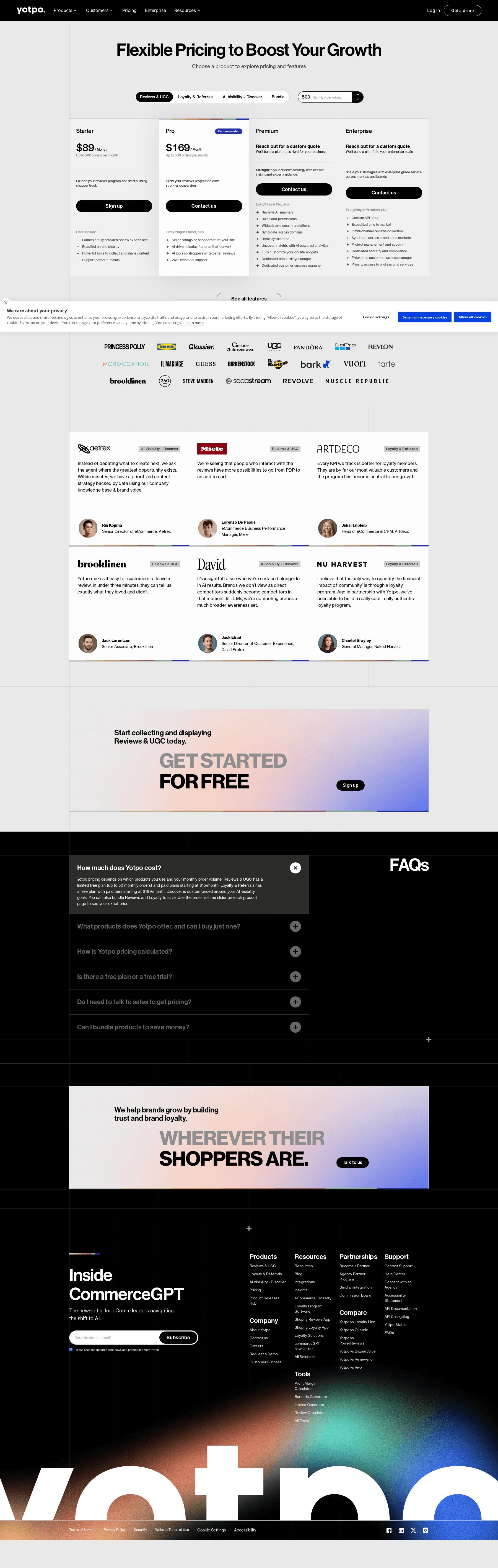Screenshot of the Yotpo pricing page