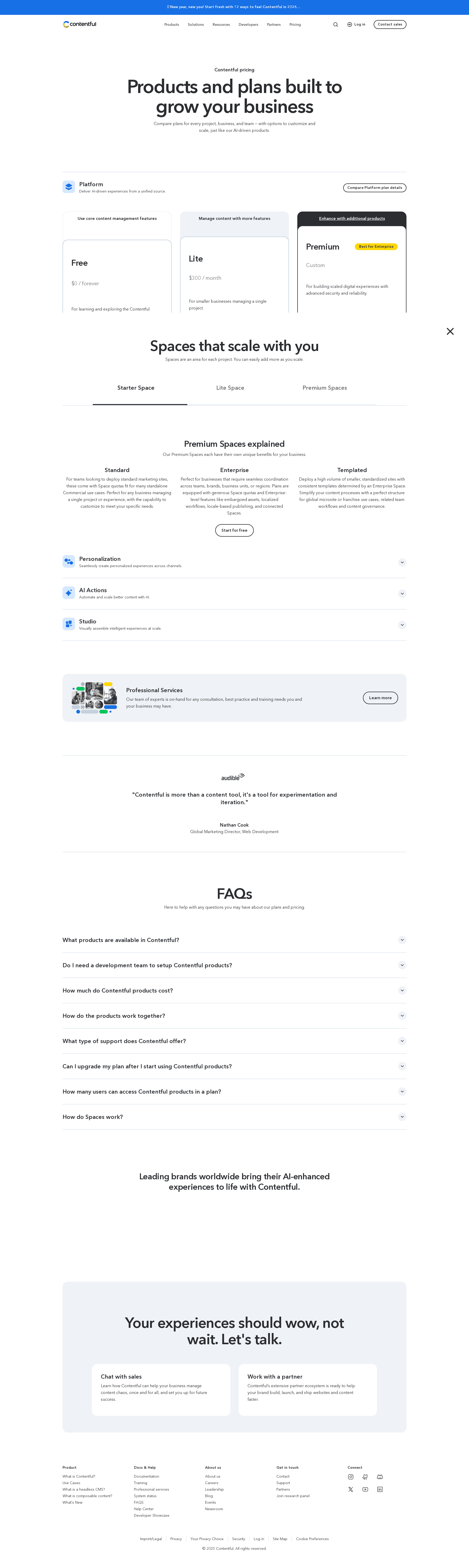 Contentful pricing page