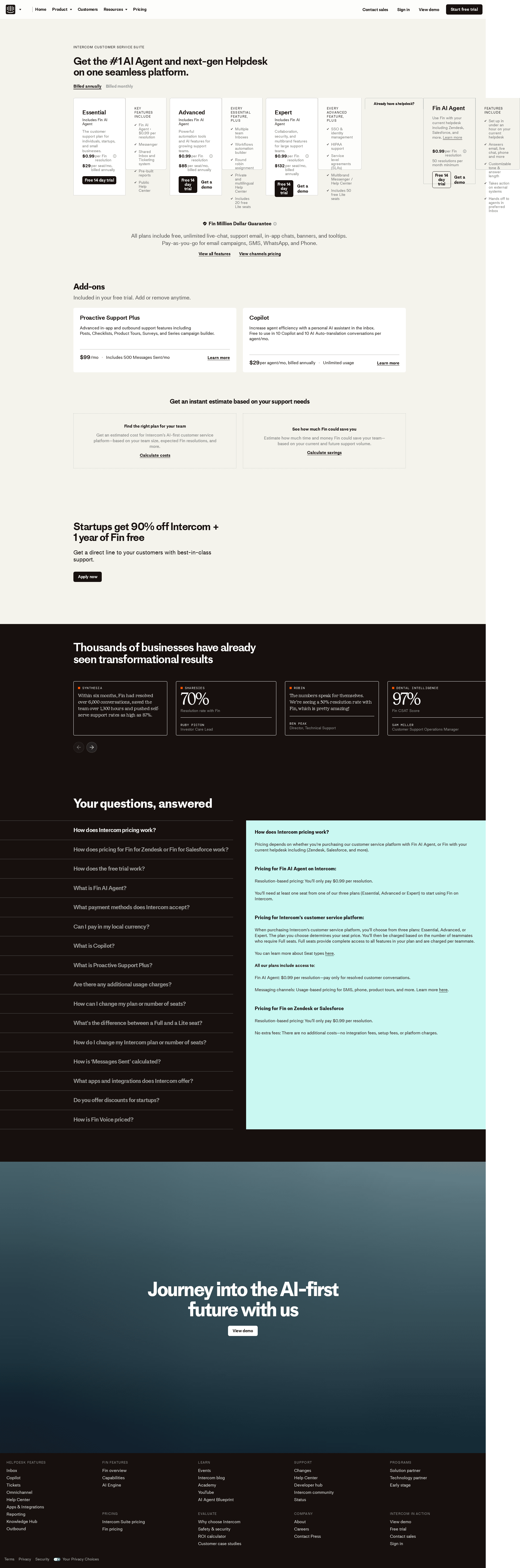 Intercom pricing page