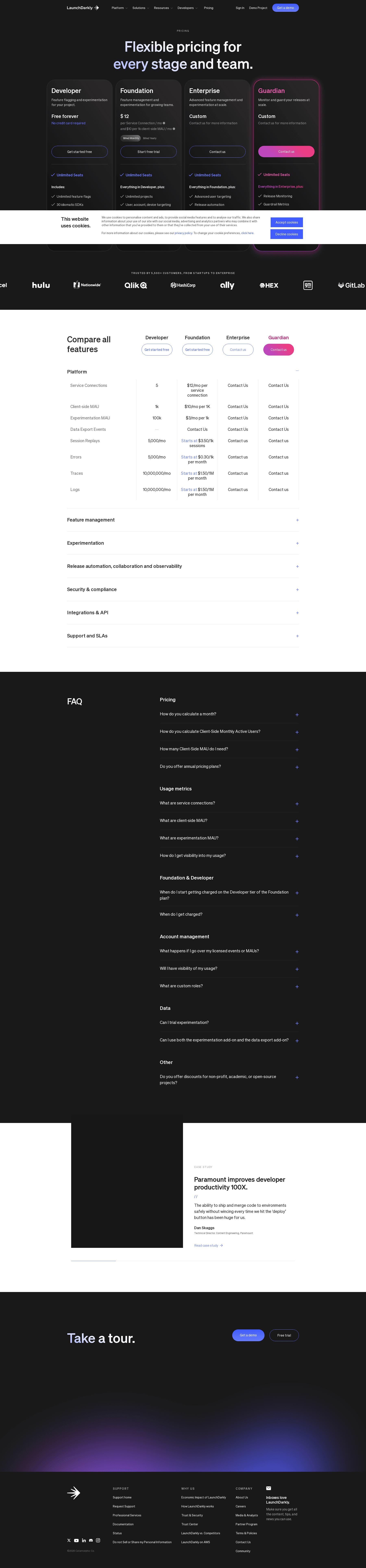 LaunchDarkly pricing page