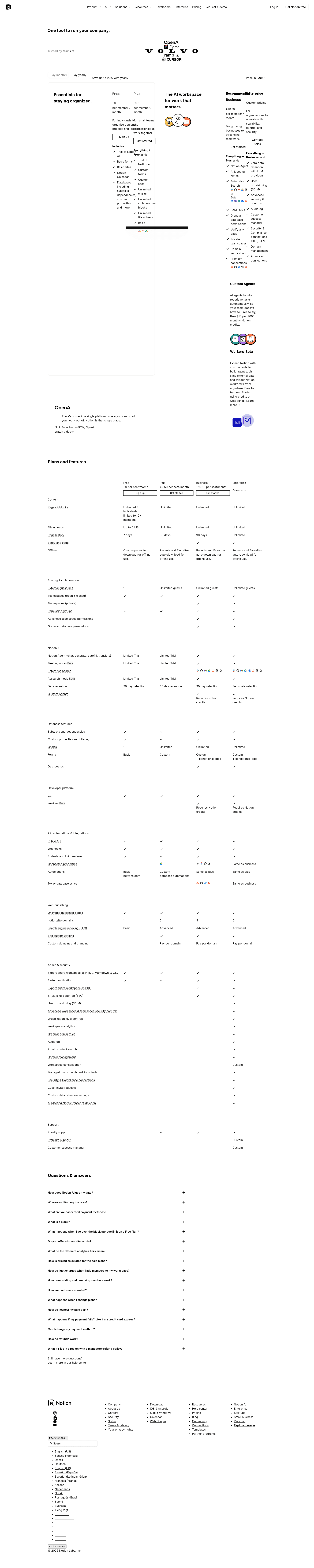 Notion pricing page