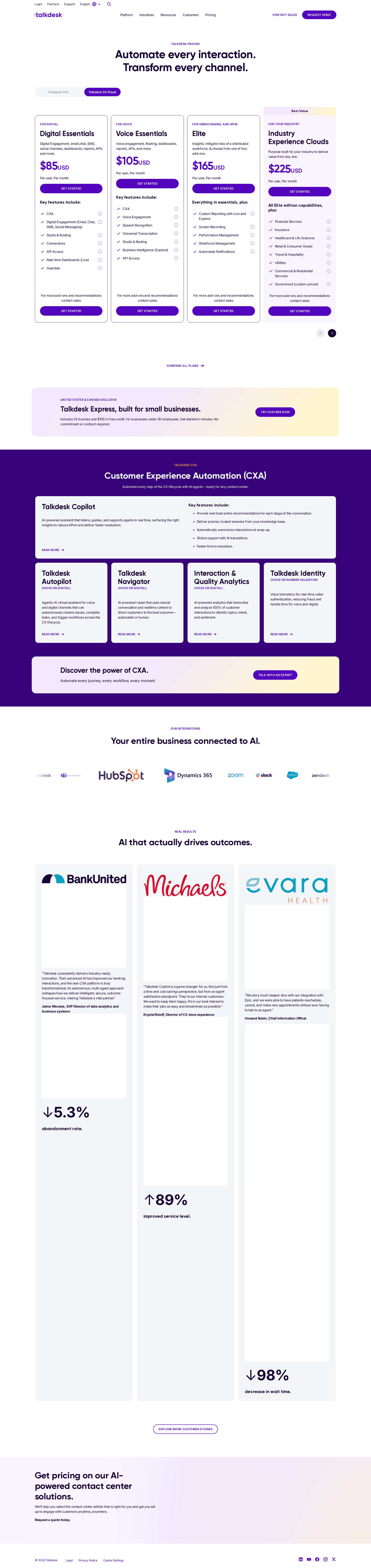 Talkdesk pricing page